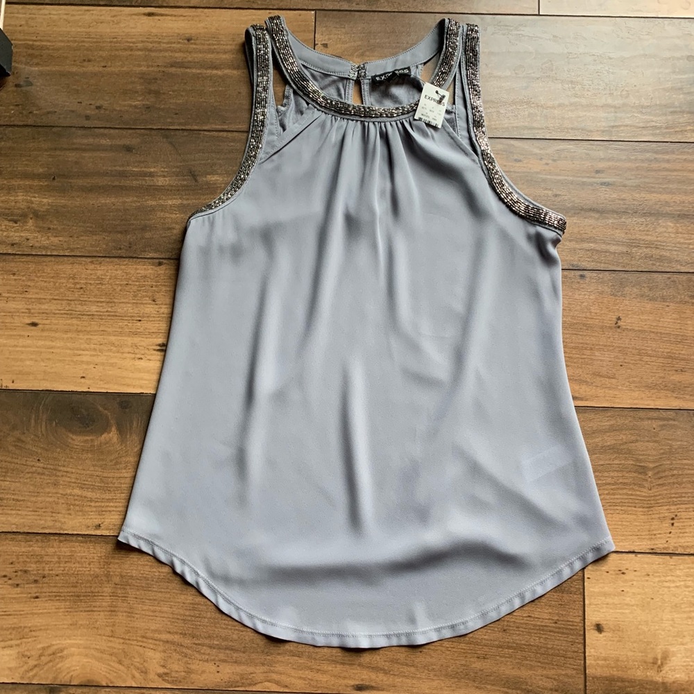 NWT Express gray top embellished neck